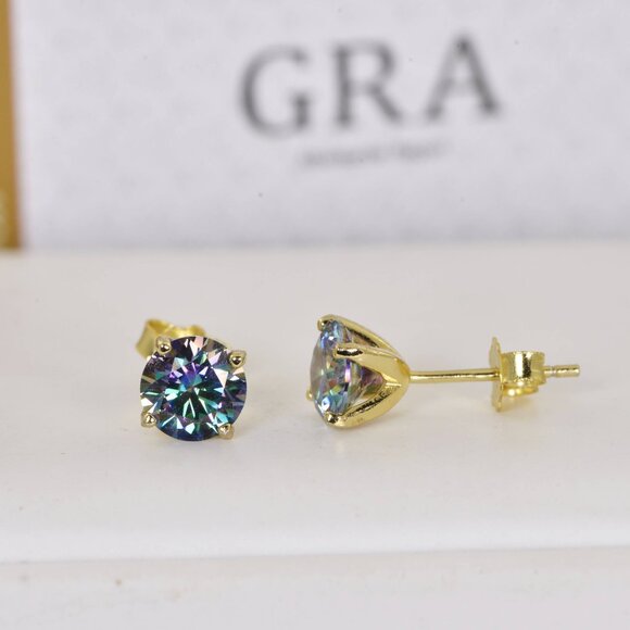 2ct Rainbow Blue Moissanite Stud Earrings 925 - Picture 3 of 3